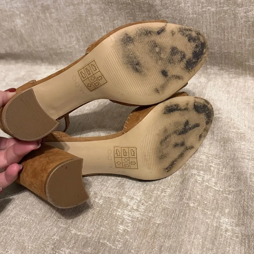 Aldo Elvyne suede open-toe casual ankle strap block heels
